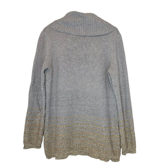CALVIN KLEIN Tunic Sweater Cowl Neck Oversized Gray Gold Lurex Gradient Women M - Picture 5 of 12